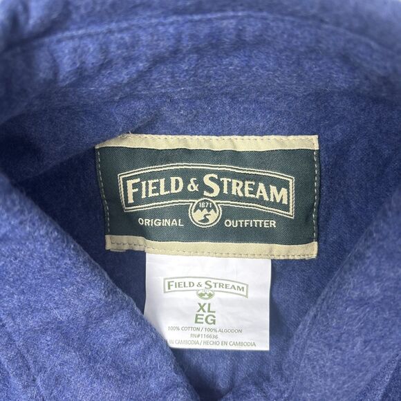 Vintage Field & Stream Men’s XL Blue Button Up Heavy Flannel Long Sleeve - Picture 2 of 6